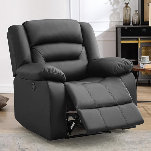 EBELLO Classic Power Recliner Chair, Faux Leather Oversized Electric Overstuffed Reclining Chair with Soft Cushion and Back, Sofa with Comfortable Armchair, Black
