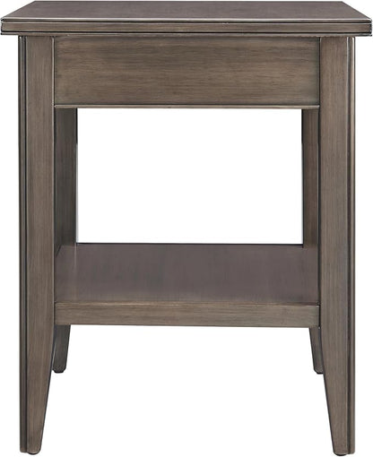 Leick Home Laurent End Table, Solid Wood, with Shelf and Drawer, Smoke Gray, 10507-GR