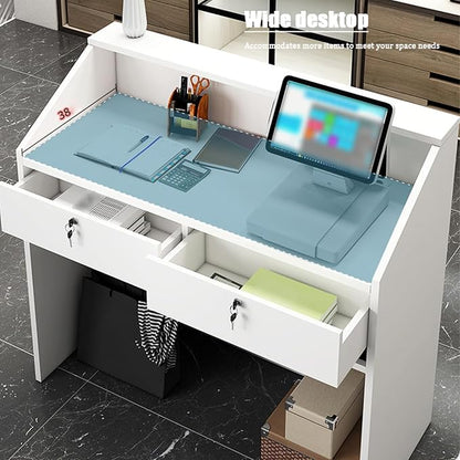 Commercial Reception Counter with Lockable Drawers, Small Reception Desk, Multifunctional Front Counter Desk for Warehouse Office Beauty Salon Restaurant