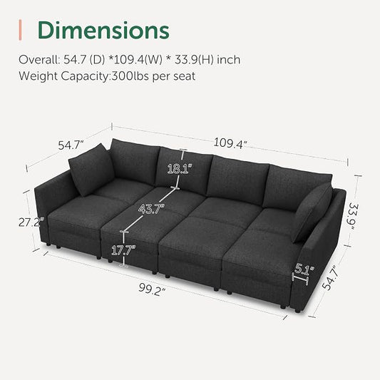HONBAY Modular Sofa Sectional Sleeper Couch with Storage Seat Reversible Sectional Sleeper Couch Modular Sofa - Linen Grey