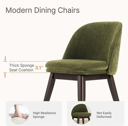 KISLOT Wooden Dining Chairs Set of 4, Fabric Upholstered Modern Dining Room Chairs with Double-Layer Thick Seat Cushion & Ergonomic Backrest for Restaurant, Kitchen and Café, Green, 2 Boxs