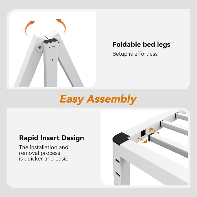 NKZ Queen Platform Bed Frame, 18 Inch Metal Bed Frame with Storage Space, No Box Spring Needed, Easy Assembly, Noise Free, 3,500 lbs Heavy Duty Steel Slats Support
