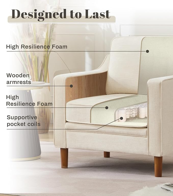 Kingfun Accent Chair Set of 2, Living Room Chairs, Mid Century Reading Armchair, Chenille with Solid Wood Foot, Upholstered Modern Decor for Bedroom, Apartment