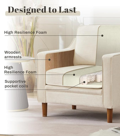 Kingfun Accent Chair, Living Room Chairs, Mid Century Reading Armchair, Chenille with Solid Wood Foot, Upholstered Modern Decor for Bedroom, Apartment