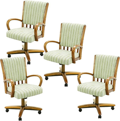 Chromcraft Set of 4 Caster Swivel Tilt Dining Chairs, Ultra Comfort Kitchen Chairs Casual Chairs with Soft Rubber Wheels Rolling Chair on Wheels for Kitchen(Alden Garden-Chestnut)