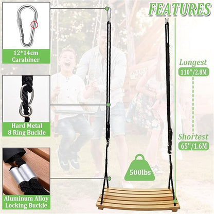 Taeku Adult Tree Swing, Hanging Beech Wood Swings with Adjustable Rope Garden Chair Seat Swing for Indoor Outdoor (26''x12'')