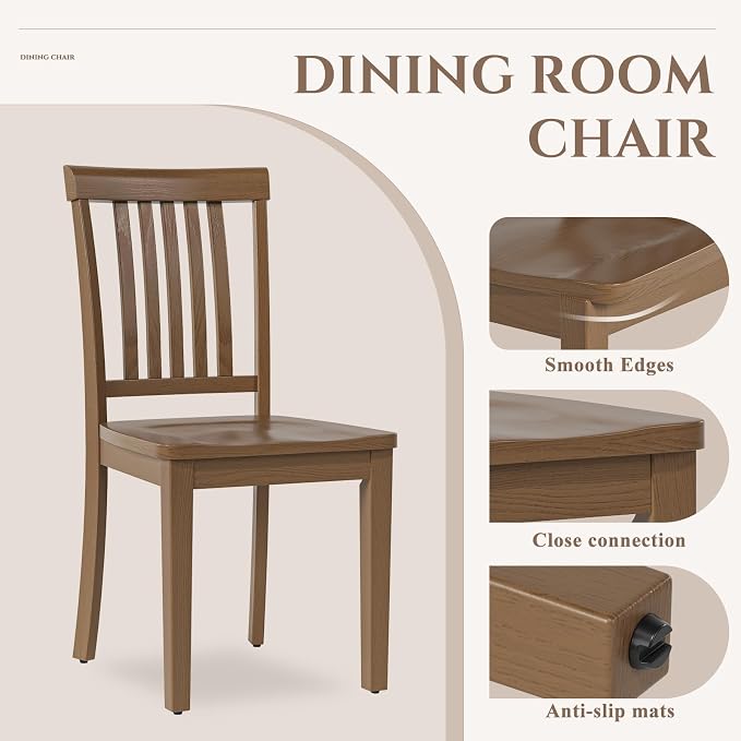 COLAMY Wooden Dining Room Chairs Set of 6, Spindle High Back Windsor Kitchen Side Chair, Farmhouse Dining Chairs for Kitchen, Dining Room, Light Brown