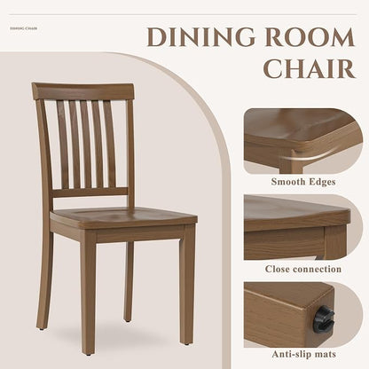 COLAMY Wooden Dining Chairs Set of 4, Solid Rubberwood Kitchen & Dining Room Chairs, Farmhouse Rustic Side Chairs for Dining Table, Anti-Slip Protection, Classic Windsor Style Seating, Light Brown