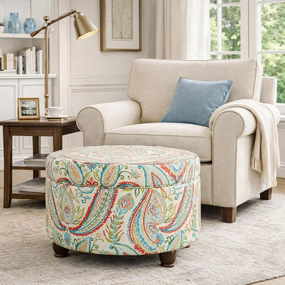 HomePop 24" Large Round Storage Ottoman - Bold Paisley