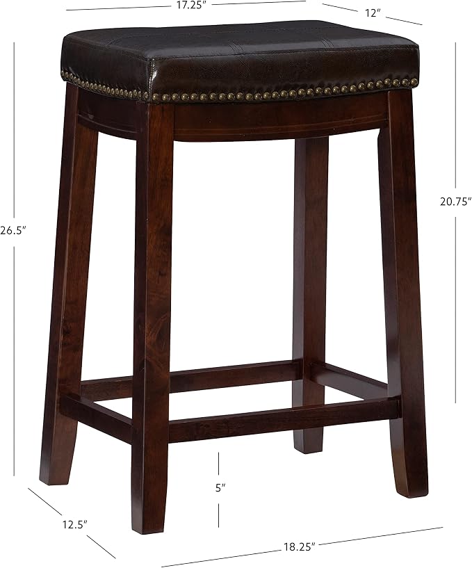 Linon Home Décor Kingston Backless Linon Claridge Stool, Counter Height, Brown Patch Counter, 12.75"D x 18.25"W x 26.75"H