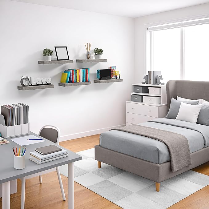 Sorbus Floating Shelves for Wall – 16 Inch Floating Shelf for Kitchen, Bedroom, Living Room, Bathroom, Home & Wall Decor - Mounted Bathroom Shelves with Invisible Brackets (Grey, 3 Pack)