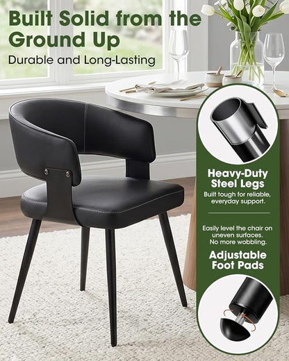 Dining Chairs Set of 6, Modern Upholstered PU Leather Kitchen & Dining Room Chairs with Curved Open Back Meatl Legs, Kitchen Chairs for Dining Room Restaurant (Black, Set of 6)