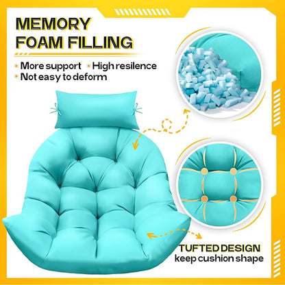 MAGIC ELEPHANT Egg Chair Cushion, Memory Foam Hanging Egg Chair Cushion Replacement, Indoor Outdoor Hammock Basket Swing Cushion with Headrest (Turquoise)