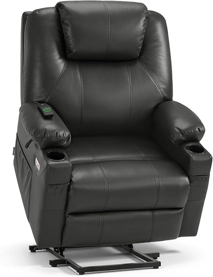 MCombo Power Lift Recliner Chair for Elderly R7042(Grey, Small-Wide) | Heat and Massage, Breathable Faux Leather, USB& Type C Charging Port, FSC Certified