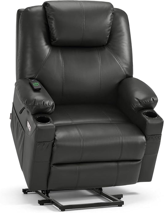 MCombo Power Lift Recliner Chair for Elderly R7042(Grey, Small-Wide) | Heat and Massage, Breathable Faux Leather, USB& Type C Charging Port, FSC Certified