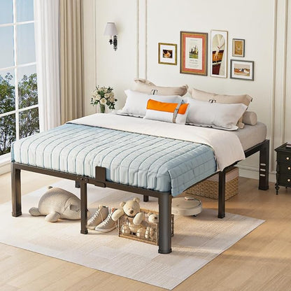 18 inch King Size Bed Frame with Round Corner Legs and Headboard Hole Mattress Slide Stopper 3500 lbs Heavy Duty Metal Platform,Steel Slat Support,No Box Spring Needed,Easy Assembly,Noise Free
