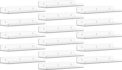 Qukaka Floating Shelves for Wall Decor, 15" Extra Clear Wall Shelves for Bedroom, Living Room, Kitchen, Bathroom Decor, Nail Polish/Book/Decoration/Makeup/Perfume Organizer Floating Shelf-16Pack