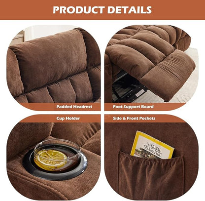 MAHOMICO Recliner Sofa with Cup Holders for Living Room 3 Seat Manual Oversized Recliner Chiar with Ergonomic, Side Pocket for Adult