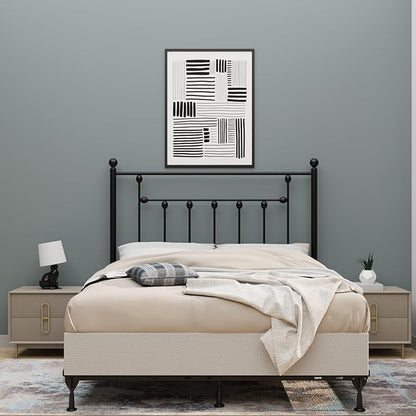 Victorian Metal Headboards, Adjustable Height Iron Frame, Rustic Farmhouse Style, Elegant and Durable Design, Easy Assembly, Universal Fit for Kids & Adults, Queen Size, Black Finish