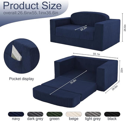 MeMoreCool Boneless Corduroy Loveseat & Sleeper – 2-in-1 Fold-Out Futon Couch Bed with High-Density Foam, Removable Washable Cover for Apartments, Guest Stays, Small Bedrooms