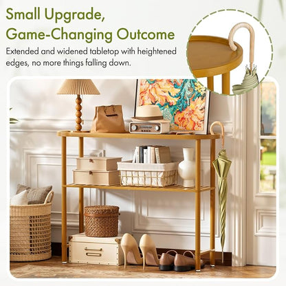 Bamboo Foyer Table for Entryway 39.4", Farmhouse Entryway Table for Hallway Oval Top, Sofa Console Table with Anti-fall Edge, TV Stand for Living Room, Indoor Plant Stand, 5min Easy Assembly, Walnut
