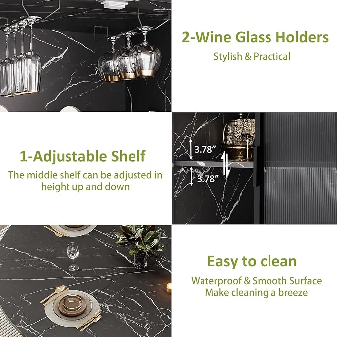 IBF Round Dining Table with Storage, Black Faux Marble Kitchen Tables for 4-6 People, 47" Modern Dining Room Tables with Fridge Space, Wood Circle Dinner Table for Home, Black Marble, Only Table