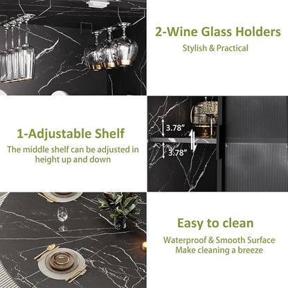 IBF Round Dining Table with Storage, Black Faux Marble Kitchen Tables for 4-6 People, 47" Modern Dining Room Tables with Fridge Space, Wood Circle Dinner Table for Home, Black Marble, Only Table