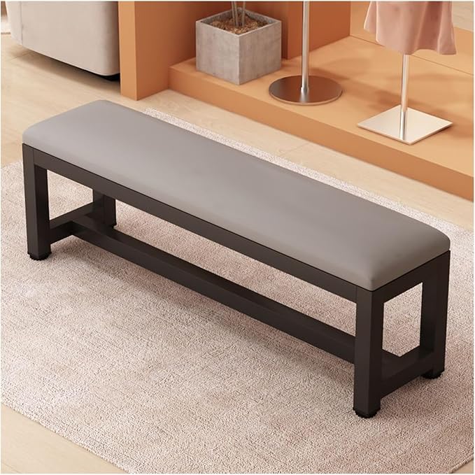 Fodalob Shoe Rack Bench with Upholstered Cushion & Steel Frame - End of Bed Bench, Entryway, Bedroom, Bathroom Organizer - Long Bench for Closet(Light Grey,60x35x45cm)
