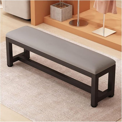 Fodalob Shoe Rack Bench with Upholstered Cushion & Steel Frame - End of Bed Bench, Entryway, Bedroom, Bathroom Organizer - Long Bench for Closet(Light Grey,80x35x45cm)