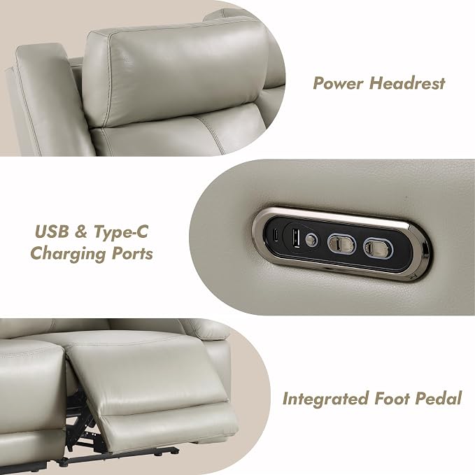Watson & Whitely Genuine Leather Power Loveseat Recliner Sofa, 2 Seat Wall Hugger Reclining Sofa with Power Headrest & Charging Ports, Dual Recliner Sofas for Living Room, RV, Grey