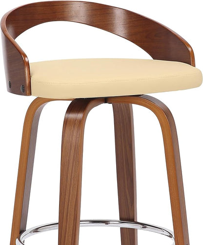 Armen Living Sonia 26" Counter Height Swivel Cream Faux Leather and Walnut Wood Bar Stool
