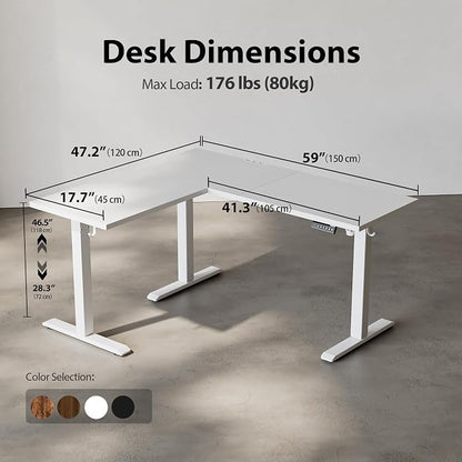 Agilestic 59 Inch L Shaped Standing Desk Adjustable Height, Electric Corner Standing Desk, Sit Stand Computer Table with Splice Board, White