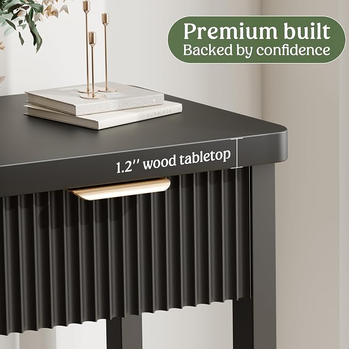 Lulive Fluted Console Table, 51 Inch Entryway Table with 3 Drawers | Scandi farmhouse look with quiet full-extension slides, open lower shelf, profile for hallway, entry, foyer or behind sofa.