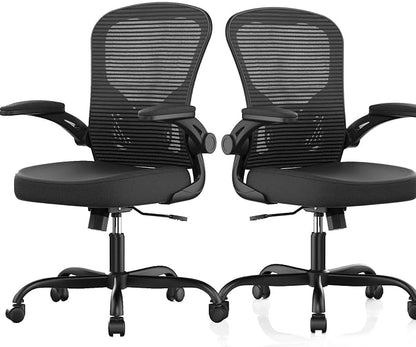 Office Chair, Ergonomic Desk Chairs 330LBS Capacity High Back Mesh Computer Chair with Flip-up Armrests, Comfy Work Chair with Adjustable Lumbar Support (Pack of 2)