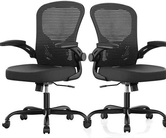 Office Chair, Ergonomic Desk Chairs 330LBS Capacity High Back Mesh Computer Chair with Flip-up Armrests, Comfy Work Chair with Adjustable Lumbar Support (Pack of 2)