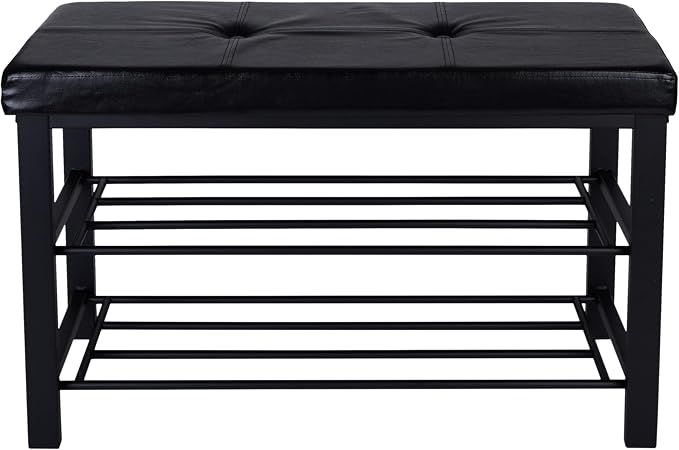 Simplify Storage Bench, Shoe Rack, Ottoman, Tufted, Padded Seating for Entryway, Bedroom, Closet & Hallway, Black
