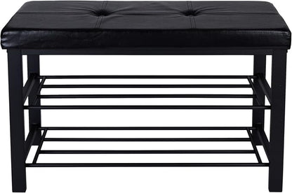 Simplify Storage Bench, Shoe Rack, Ottoman, Tufted, Padded Seating for Entryway, Bedroom, Closet & Hallway, Black