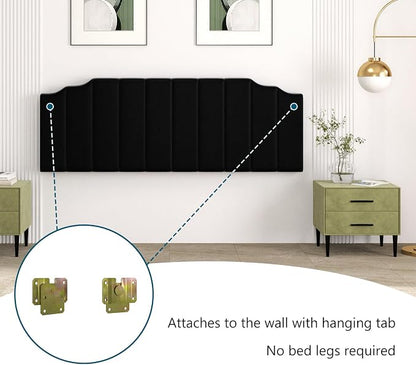 Befurtori King Size Headboard Only, Velvet Wall Mounted Headboard King for Adjustable Bed Modern Upholstered Head Board Easy Assembly, Black