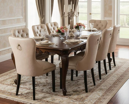 EALSON Modern Dining Chairs Set of 8 Mid Century Leather Dining Room Chairs with Wood Legs Tufted Upholstered Kitchen Side Chairs with Nail Head Trim for Dining Room/Living Room, Beige with Ring