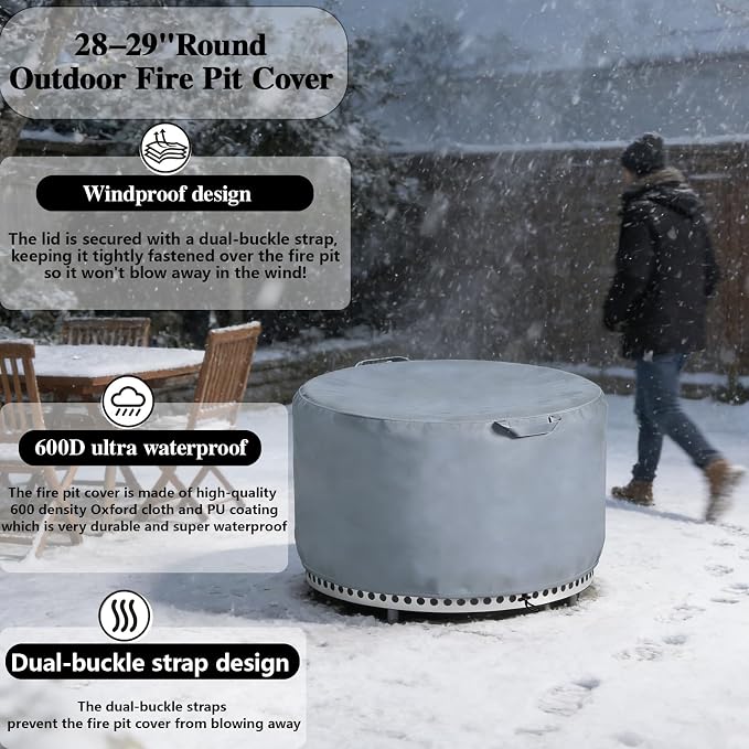 Chinchilla Fire Pit Cover Round for Solo Stove Yukon 27"-29", Waterproof 600D Heavy Duty Tear Resistant Oxford Fabric, UV Resistant, Fits Gas/Table/Bowl Fire Pits