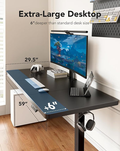 HUANUO 60x30 Inch Electric Standing Desk, Height Adjustable, Natural | Spacious Gaming Electric Desk, 220lbs Carbon Steel Frame with <55dB Brushless Motor & 4 Height Presets. Ships in 2 Packages