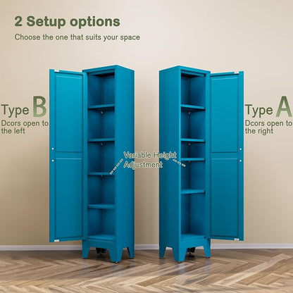 COFaR Tall Bathroom Cabinet, Metal Farmhouse Narrow Slim Storage Cabinet with Adjustable Shelves Barn Door for Bathrooms, Kitchens, Entrances Living Room (Blue)
