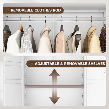 Letaya 71" Metal Wardrobe Cabinets with 2 Drawers,Steel Armoire Wardrobe Closet with Doors and Shelves,Clothing Storage Cabinets with Hanging Rod for Bedroom, Gym, Cloak Room,White