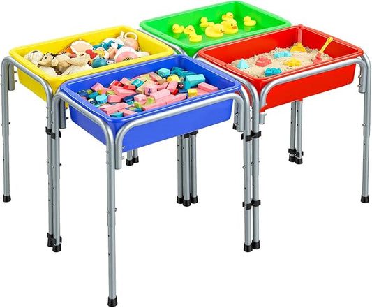 VEVOR Sensory Table for Toddlers, Kids 4-Station Sand and Water Adjustable Play Table with Detachable Storage Bins and Non-Slip Feet, Carbon Steel Frame, Rounded Corners, for Boys and Girls Exploring