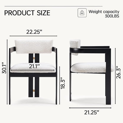 Morden Fort Boucle Dining Chair Set of 2, Upholstered Kitchen Chairs with Metal Frame & Round Back, Barrel Side Chair for Dining Room, Kitchen, Living Room, Apartments