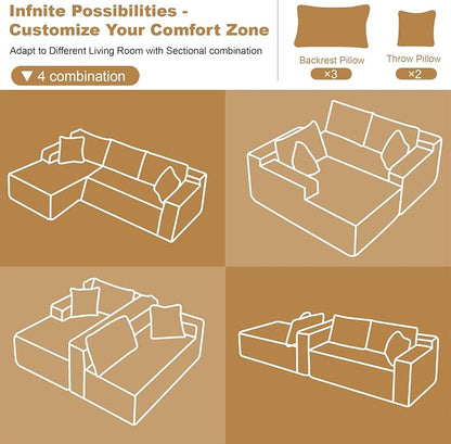 AUGOP 108" Sectional Couches for Living Room Modern Modular Sofa with L-Shape Couchs Upholstered Boneless Couch Deep Seat Sectional Couch with Chaise (Camel, Left Facing Chaise+2Seaters)