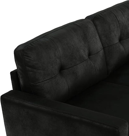 Ball & Cast 65" Loveseat Sofa,Mid Century Modern Love Seat Couches for Living Room,Button Tufted Upholstered Small Couch with Solid Wood Legs for Bedroom,Apartment,Office,Fabric,Black