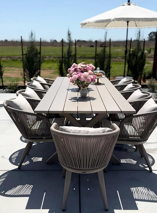 PURPLE LEAF 11 Pieces Patio Dining Set Wicker Outdoor Furniture Rectangular Table and Chairs Set for Garden Deck Aluminum Frame Backyard Kitchen Set, Cushions and Pillows Included Champagne