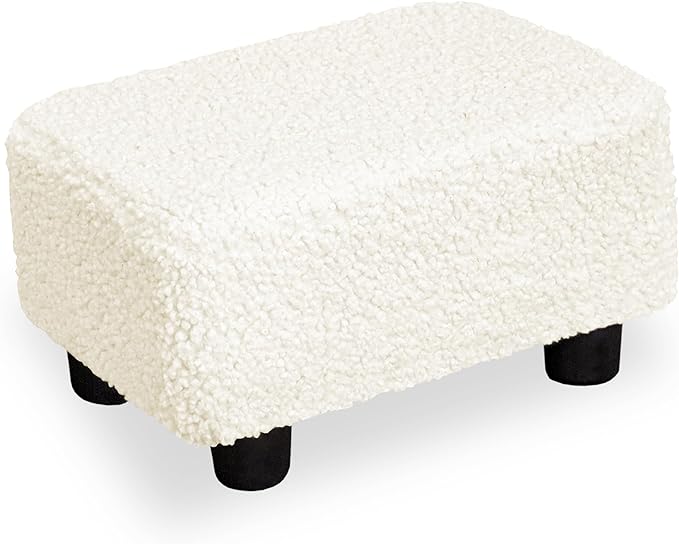 CAROLMADE Small Foot Stool Ottoman Footstool with Legs Under Desk Footrest for Living Room Bedroom and Office, Soft Ivory White