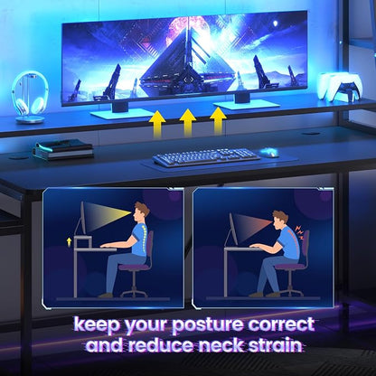 SEDETA Gaming Desk 78.8'' with LED Lights, Hutch and Storage Shelves, Computer Desk with Monitor Stand, Large PC Gamer Desk Workstation, Ergonomic Gaming Table for Bedroom, Living Room, Black